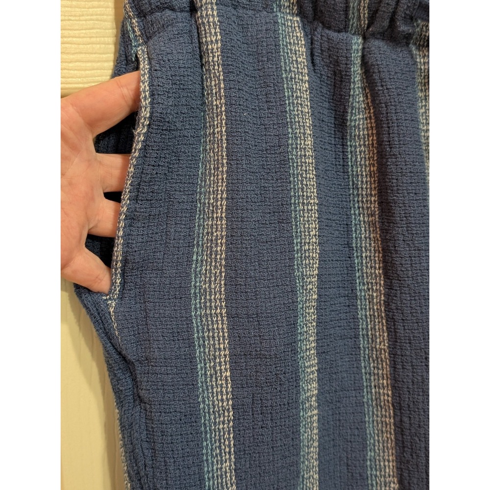 Vintage Summer Blue Striped Drawstring Shorts Mens Textured Waffle Weave Lounge - Picture 5 of 9